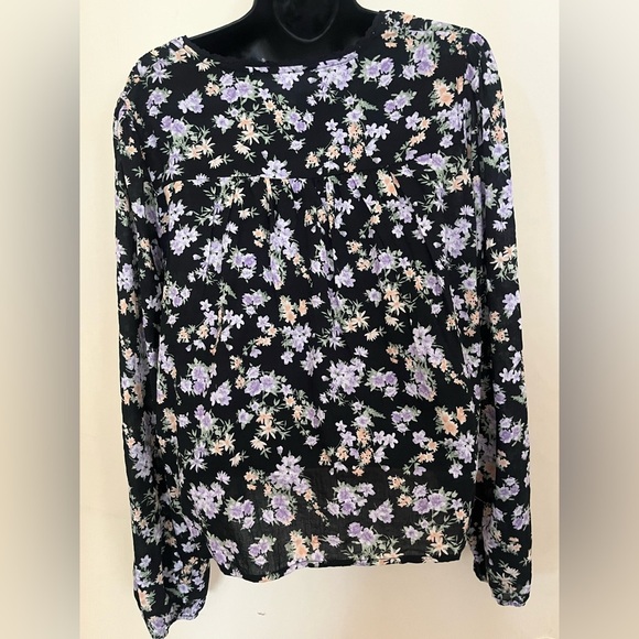 Hippie Rose Floral Women's Top - Black and Purple - Picture 3 of 4